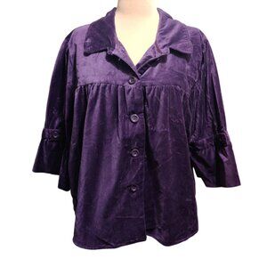Route 66 2X Purple Velour Button Front Plus Size Swing Jacket Bell Sleeves Y2K